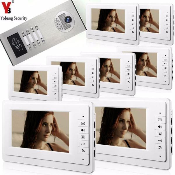 

yobang security 2 to 12 units 7"apartment building intercom system rfid unlock building home video door phone bell intercom kits1