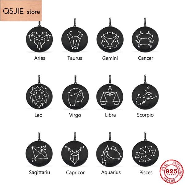 

s9251:1 reproduction, black and white constellation adjustable lady jewelry necklace, aries, taurus, gemini, cancer, Silver