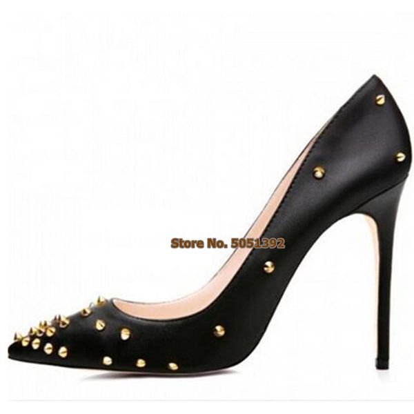 

dress shoes office fashion banquet super high thin heel pointed toe rivets women pumps shallow plus size stiletto wedding, Black