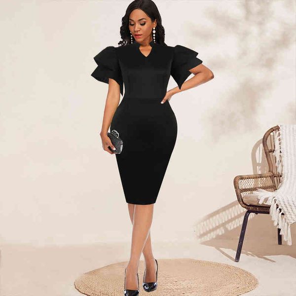 

Casual Dresses Women Elegant Bodycon Dress Short Ruffles Sleeve Slim Knee Length Elastic Office Ladies Date Out 2022 Female Robes 1XEF, Black;gray
