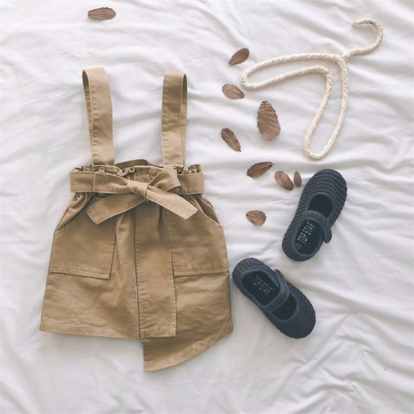 

spring and summer girl's skirt khaki sling overall skirts cotton irregular skirt korean style 1-7y y200704