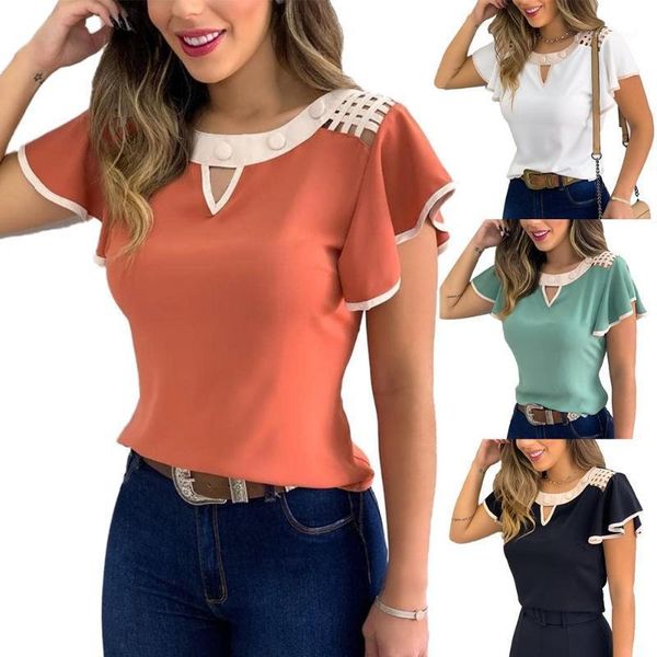 

elegant women blouses ruffled sleeve chiffon blouses women hollow out shoulder shirts summer casual femme blousas1, White