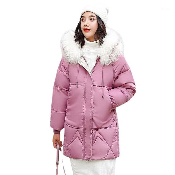 

padded 2020 fur collar women winter jacket warm thicken long women coat outerwear for parka1, Black