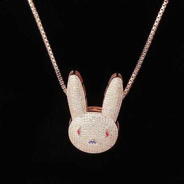 

necklace hip hop full diamond cute rabbit pendant silver and rose gold lxuury women jewelry