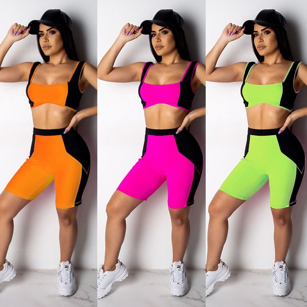 

women's sportwear fashion hit color sports underwear and pants 2 pcs set gym fitness sports suit bodybuilding tracksuit tank pant 2020, Gray
