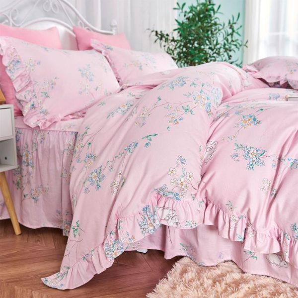 

fairyfair ruffle bedding sets,twin full  king girl floral cotton single double bedclothes bed skirt pillow case quilt cover