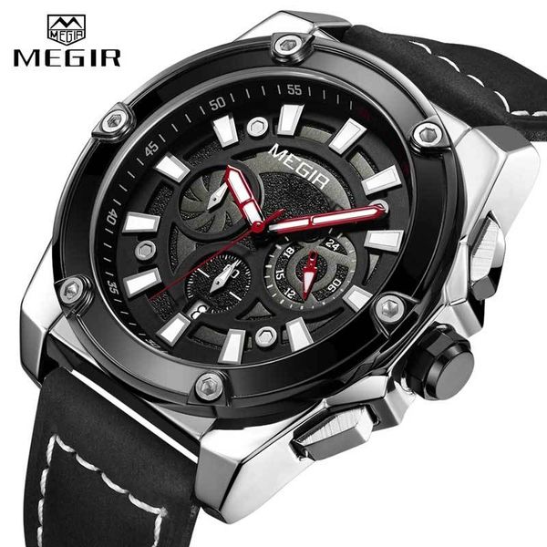 

megir fashion new men's watch brand luminous chronograph waterproof and shockproof sports quartz watch relogio masculino, Silver