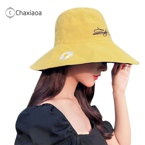 

chaxiaoa korean fashion small daisies big brim double-faced fisherman hat female casual bucket hats sunscreen anti uv caps x327 201215, Blue;gray