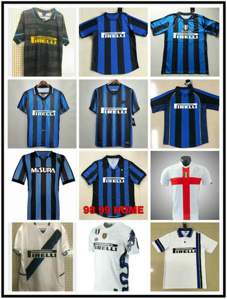 

1998 1999 baggio recoba zamorano retro ronaldo soccer jerseys 02 03 sneijder milito j. zanetti home away classic football shirt uniforms, Black;yellow