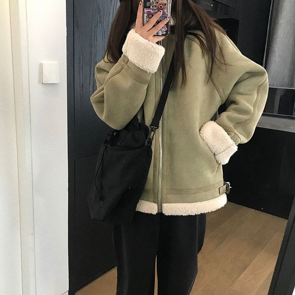 

2021 new green beans korean version collar thick temperament mend simplicity fur coat from one piece to another woman 6yxj, Black