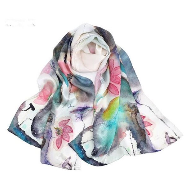 

sping summer floral silk handkerchief for women, Blue;gray