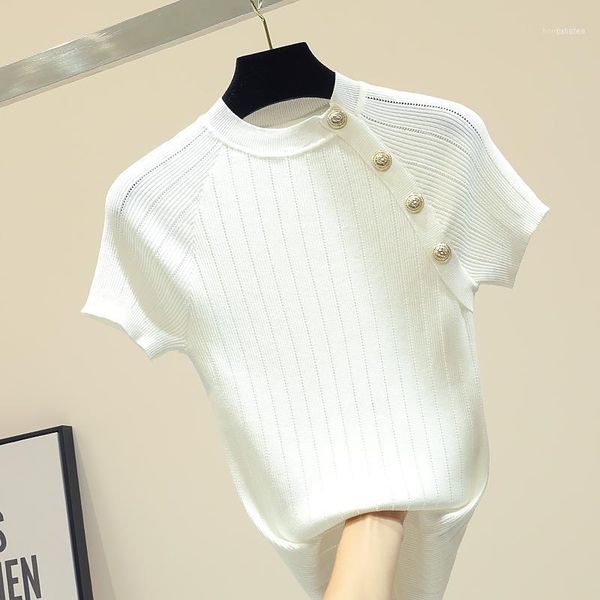 

knitted ice-spun short-sleeved t-shirt women 2019 spring summer new skinny ins internet celebrity white t-shirt slim women11