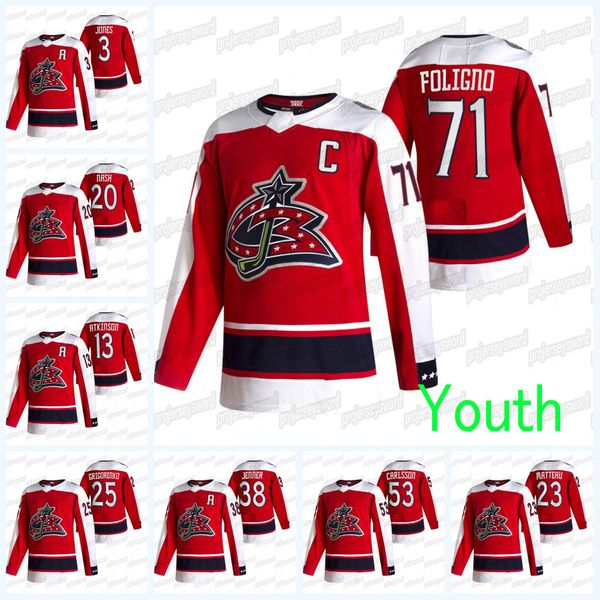 

youth columbus blue jackets 2021 reverse retro jersey david savard brandon dubinsky nick foligno seth jones cam atkinson gabriel carlsson, Black;red