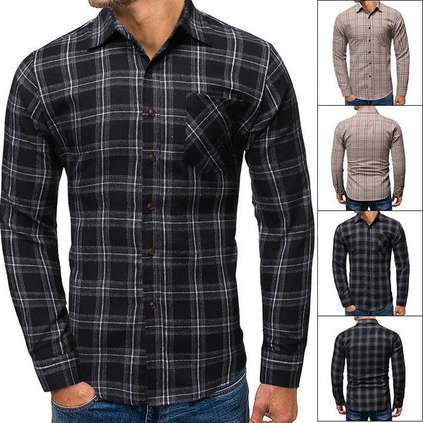 

casual flannel plaid shirt men fashion lapel long sleeve shirts it man classic cotton hip hop streetwear business dress shirt1, White;black