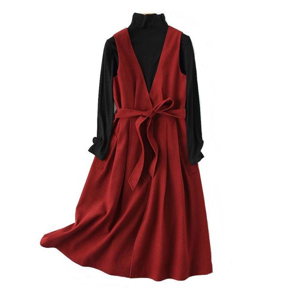 

sigrid spring autumn women sets long sleeve knitted v neck sleeveless mid long dress fashion suit two piece set n04, Gray