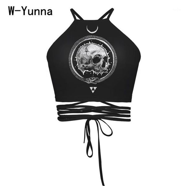 

w-yunna new fashion skull 3d print black tank women backless slash neck summer beach mujer summer female1, White