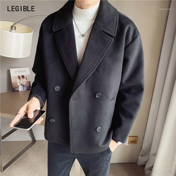

men's wool & blends legible solid coat mens casual winter jacket men turndown collar jackets coats male korean jackt1, Black