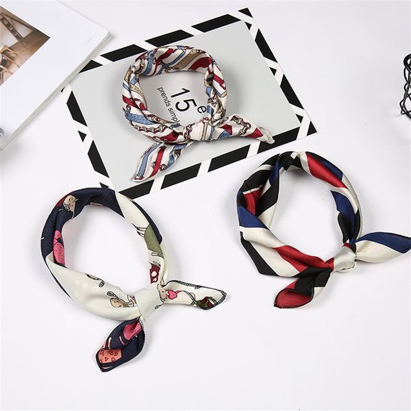 

others apparel 50*50cm small squares printing hairband scarf airline stewardess business wear binding hair silk scarves hair band headbands, Black;white