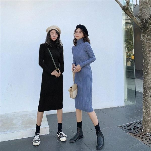 

jxmyy 2020 winter new fashion temperament high-neck twist long-sleeved knitted dress slim slimming bottoming dress women #pg4c, Black;gray