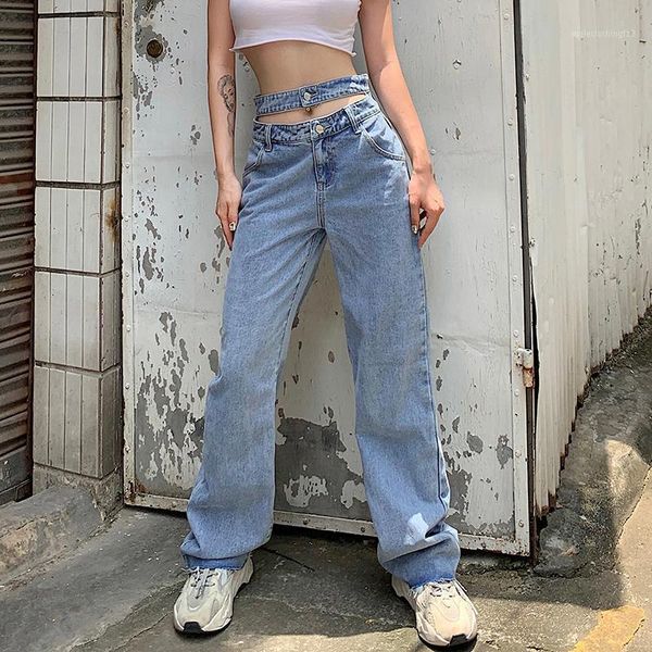 

women's jeans europe fashion museum hollow-out design high waist straight pants slim street women gadh1, Blue