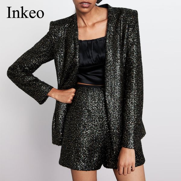 

fashion women sequin blazer spring autumn loose long sleeve female jacket office laday suit shorts club elegant inkeo 9o020 201201, White;black