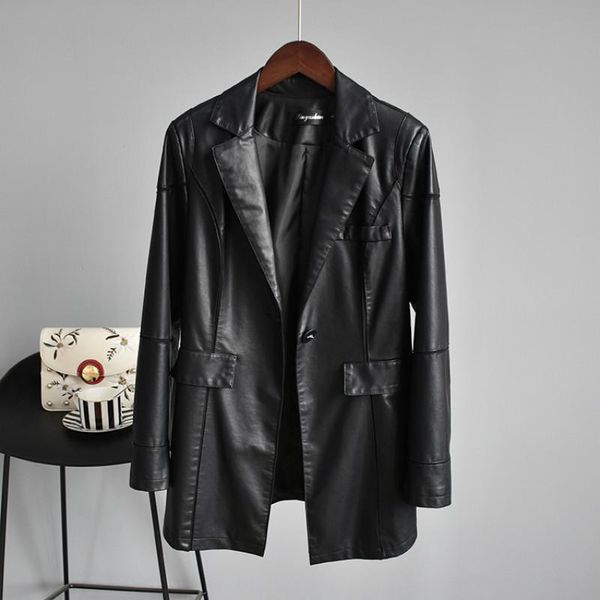 

women's leather & faux short suit pu jacket coat female korean vintage autumn winter women clothes 2021 chaqueta mujer zt4586, Black