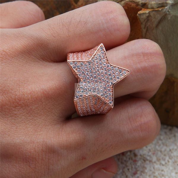 

bling fashion star rings gold silver color full iced cubic zirconia hiphop ring jewelry for men and women