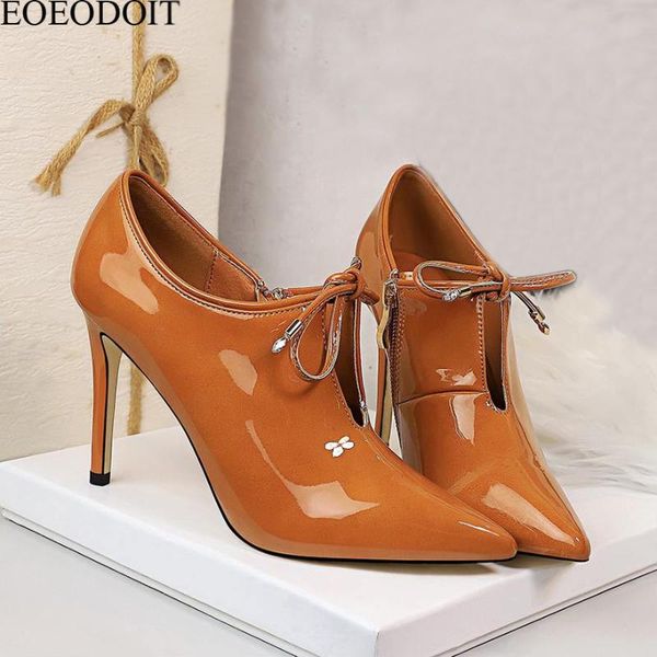 

eoeodoit 2021 autumn leather pumps shoes women fashion party office high stiletto heels shoes pointed toe 9.5 cm heel, Black