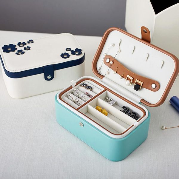 

women travel portable jewelry organizer beads earrings rings collection box fashion lipstick makeup storage case accessories lot, Pink;blue