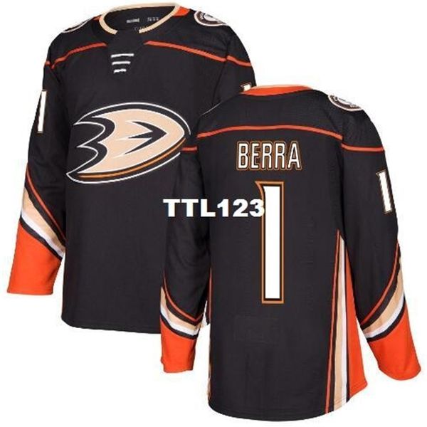 

real men real full embroidery 2017-18 new season mens anaheim ducks #1 reto berra hockey jersey or custom any name or number hockey jersey, Black