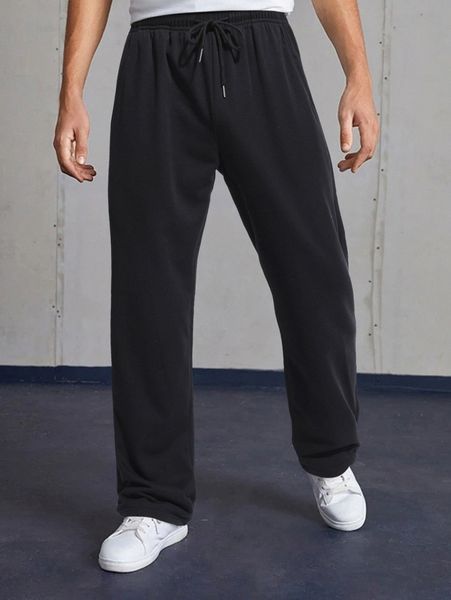 

men drawstring waist slant pocket sweatpants i7ix#, Black