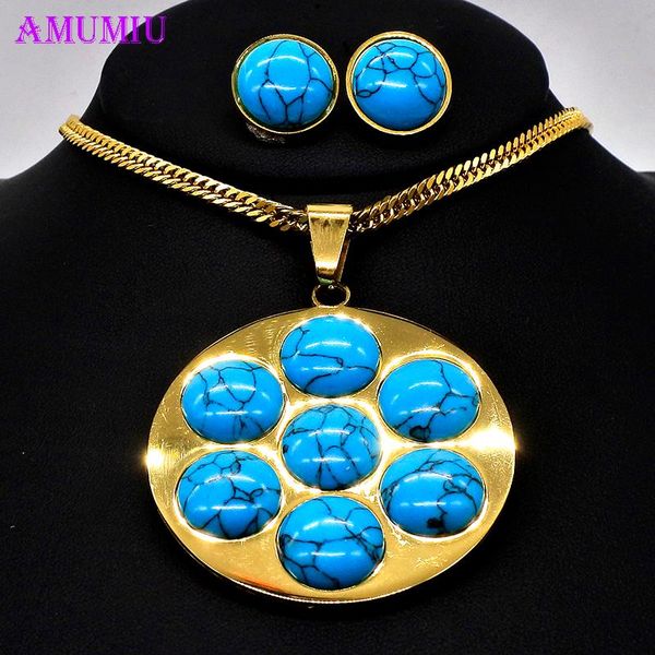 

amumiu blue ball exquisite women wedding necklace earrings pendant jewelry set gold js065b, Silver