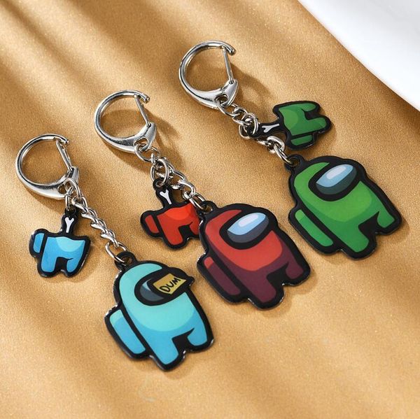 

8 colors games among us keychain cute cartoon colourful keyrings gift keychains car keys stainless steel decoration accessories sale e120101, Red;brown