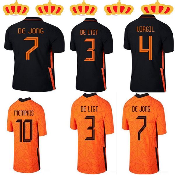 

player version2020 2021 netherlands soccer jersey #4 virgil #10 memphis 20/21 men holland national team football uniforms, Black;yellow