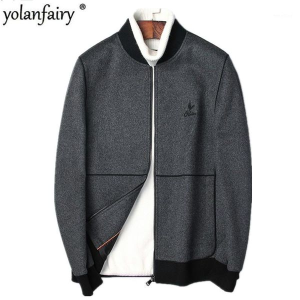 

100% wool coat autumn winter jacket men double-side woolen coats streetwear baseball jackets men's coat jlk188077 my18971, Black