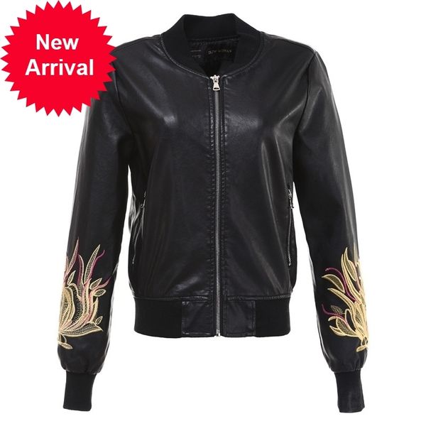 

women 2021 floral embroidered impression of plutonium women's streetwear black leather jacket e2xd