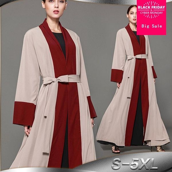 

s-5xl younger muslim size hit fashion color mussulmane robe turkish islamic abaya robes arab worship service wj1745 with belt, White;black