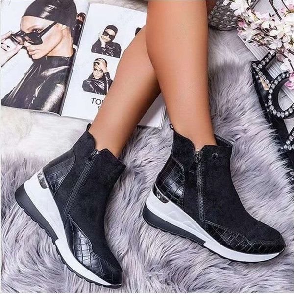 

women ankle boots high heels wedges shoes woman booties autumn warm pu leather shoe chaussures femme zapatos mujer sapato, Black;white