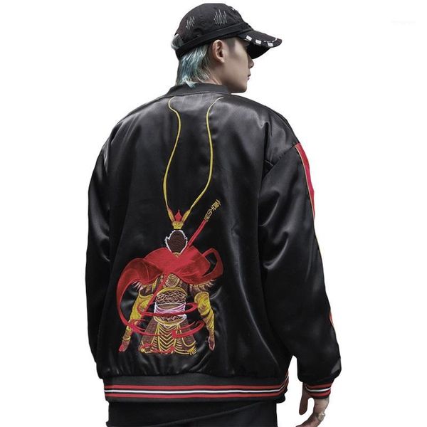 

yokosuka luxury monkey king sun wukong embroiderey jackets smooth men spring and autumn loose baseball jacket casual coats1, Black;brown