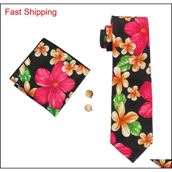 

new arrival wedding tie with cufflinks hanky men's classic stylish black red flower tie formal business qyljeu queen66, Black;blue