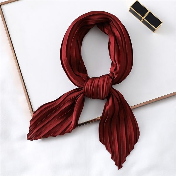 

fashion women silk pleated scarf luxury solid neck scarfs foulard femme crinkle hair band scarves girl neckerchief new t200609, Blue;gray