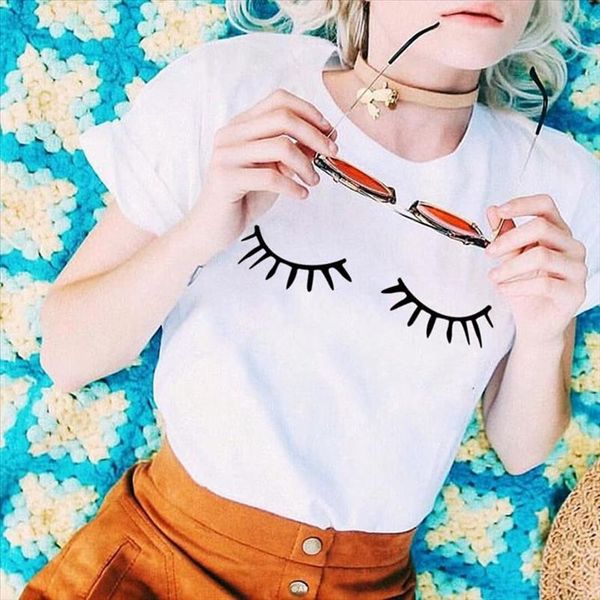 

fashion women t shirts 2021 summer causal short sleeve t shirts white round neck eyes print cute tee