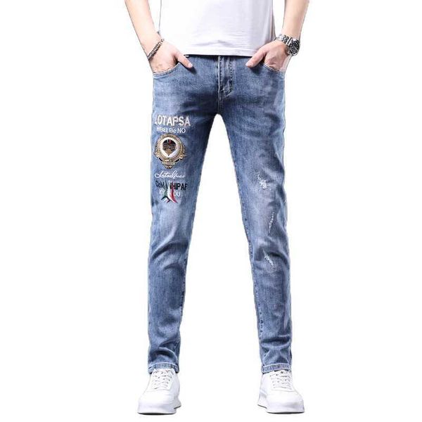 

true jeans casual pants men coated brand fashionop zipper distressed denim jean designer, Blue