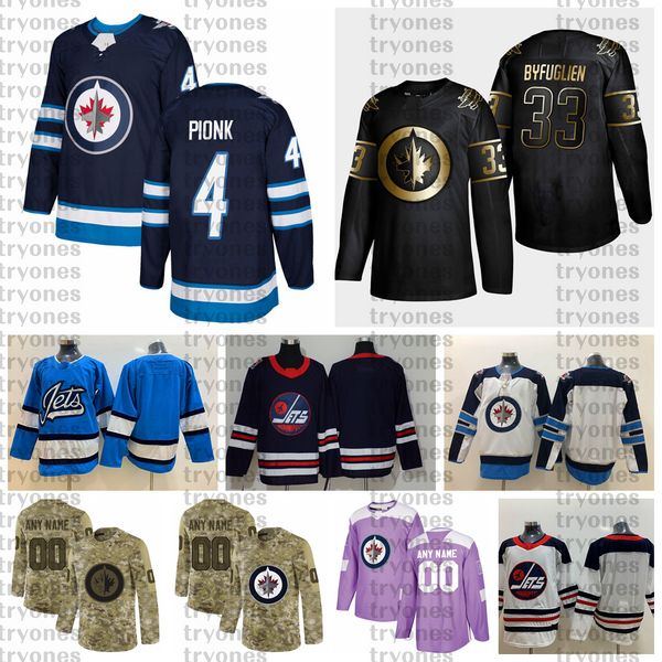 

2021 customize #4 neal pionk winnipeg jets jerseys golden edition camo veterans day fights cancer custom stitched hockey jerseys, Black;red