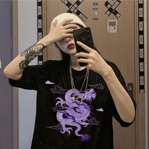 

woman tshirts harajuku dragon kpop ropa mujer y2k korean style oversized t shirt clothes aesthetic vintage femme t-shirts, White