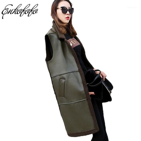 

double faced fur coat women 2020 autumn winter faux fur vest waistcoat sleeveless vests outerwear soft slim long overcoat jacket1, Black