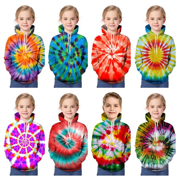 

3d tie-dye напечатанные дети младших толстовок красочный гират свободный с длинным рукавом стесника с капюшоном мальчики девушки повседневны, Black