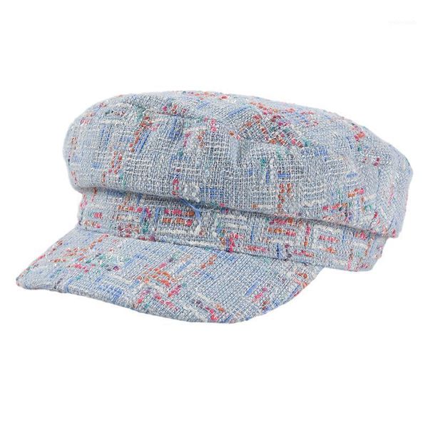 

stingy brim hats fashion autumn caps women tweed octagonal female classic plaid sboy visor hat for outdoor1, Blue;gray