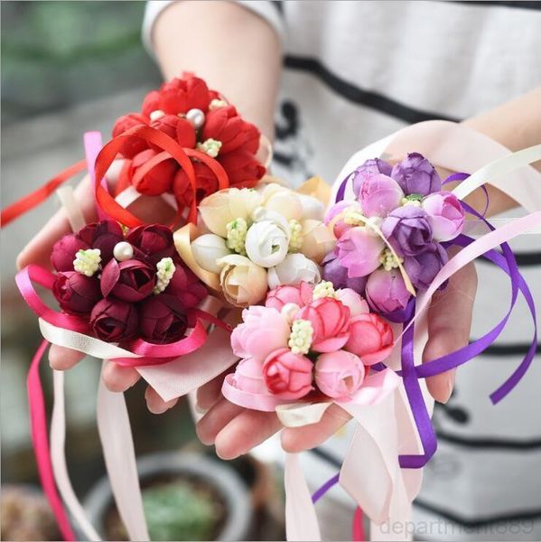 

imitation flowers simulation sister wrists flower wedding bridal prom decoration bridesmaid wrist corsage decorative hand bouquet dhc111
