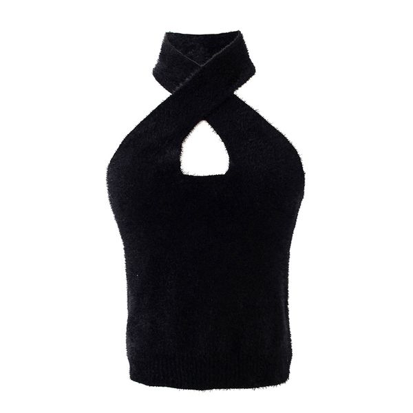 

2021 new elegant women solid cross halter sweaters 2021 fashion ladies black knitted sweet female hollow out pullovers npog, White;black